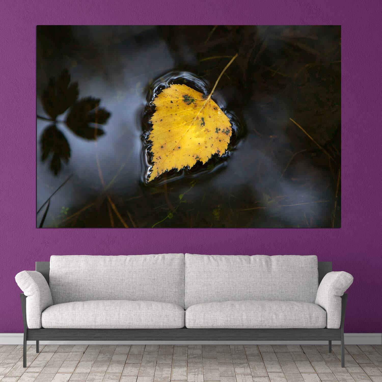 Inephos Unframed Canvas Water And Leaf Nature Art Wall Painting (91Cm X 61Cm, Multicolor)