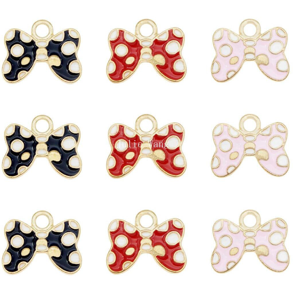 30Pcs Mixed Enamel Bow Charms For Girl Jewelry Making Bracelet Necklace And Slime Charms Bulk Craft Accessory