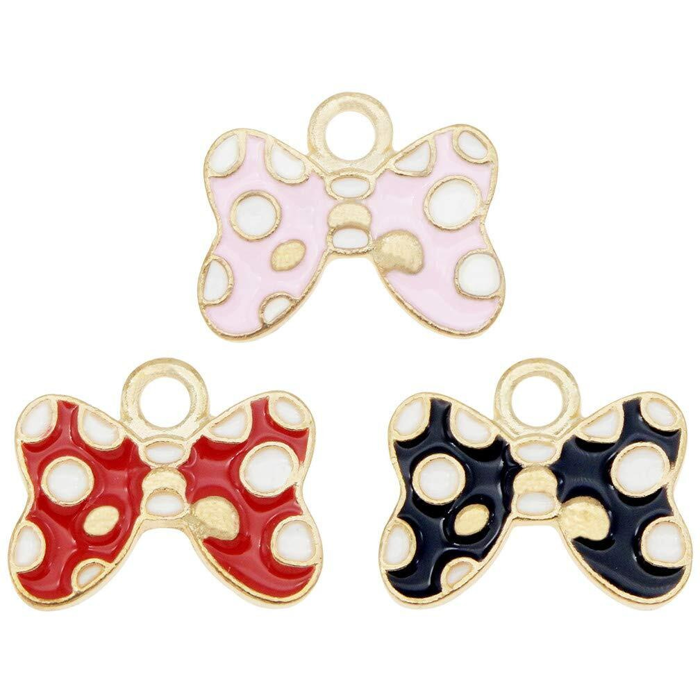 30Pcs Mixed Enamel Bow Charms For Girl Jewelry Making Bracelet Necklace And Slime Charms Bulk Craft Accessory