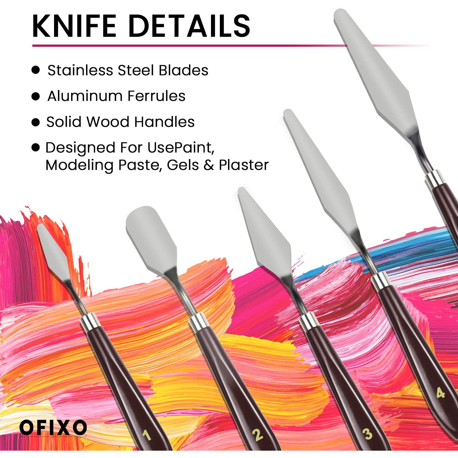 Ofixo 5 Piece Knife For Painting Stainless Steel Scraper Spatula Wood Handle Art Supplies For Artist Canvas Oil Paint Color Mixing