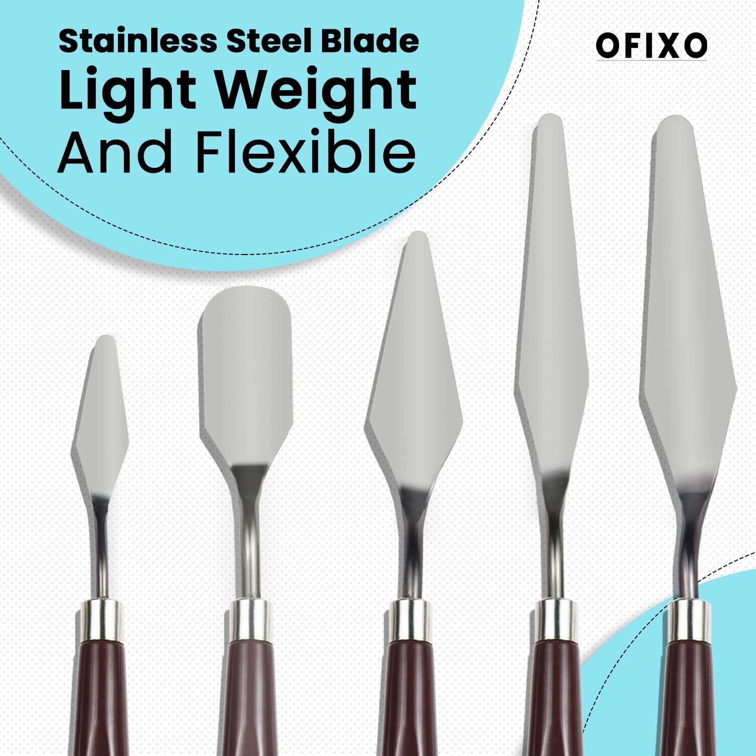 Ofixo 5 Piece Palette Knife Painting Stainless Steel Scraper Spatula Wood Handle Art Supplies For Artist Canvas Oil Paint Color Mixing