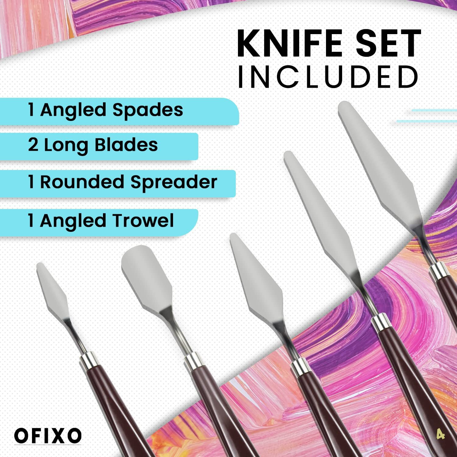 Ofixo 5 Piece Palette Knife Painting Stainless Steel Scraper Spatula Wood Handle Art Supplies For Artist Canvas Oil Paint Color Mixing