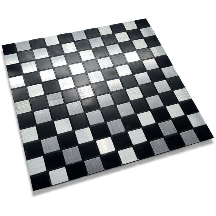 Zurato Peel And Stick Kitchen Backsplash Self-Adhesive Wall Tile, Aluminum Mosaic 3D Wall Sticker For Living Room Bedroom Decor, Interior Wall Decor Tiles (30Cm X 30Cm) (Black + Silver, 1)