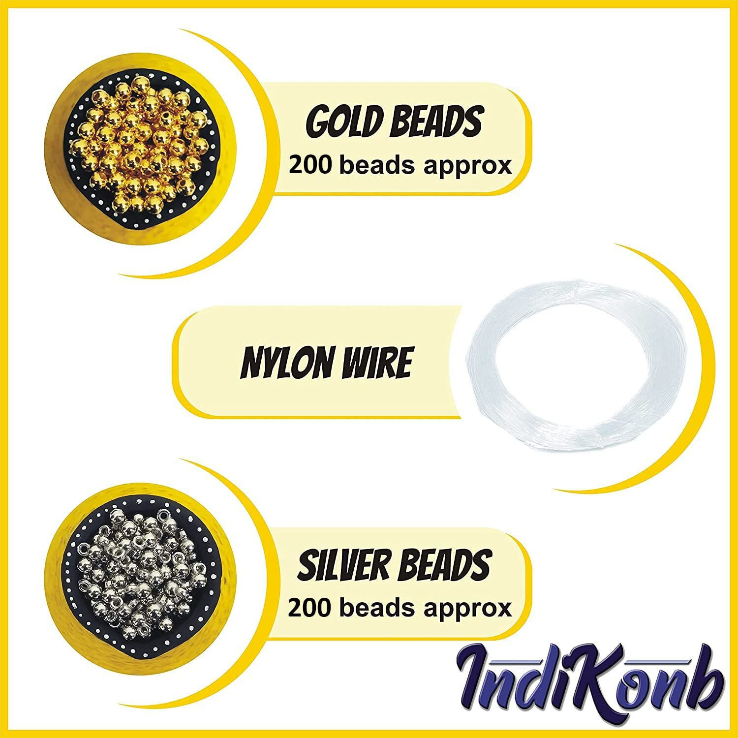 Indikonb 3100 Pcs Beads 9 In 1 Moti For Jewelry Making (Includes Pearl Motis Of Size 3, 4, 5, 6, 8, 10 Mm + Silver And Gold Bead) | Pearl Beads For Jewellery, Embroidery Work, And Craft |M6 - Cream|