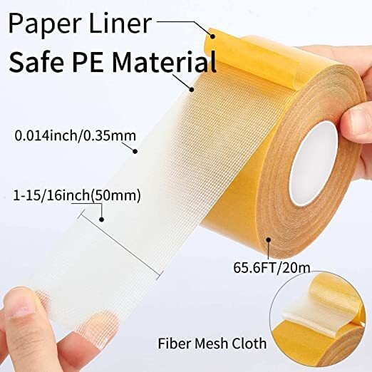Vinsh Enterprise Double Sided Carpet Tape, Strong Adhesive Cloth Tape With Yellow Glassine Paper For Carpet, Non Slip Waterproof Removable Mesh Grid Suitable For Hardwood Floors, Mats (3Cm X 20M)