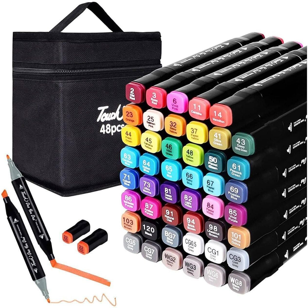 Navaliya Art Markers With Carrying Case For Painting Sketching Calligraphy Drawing - Odorless & Non Toxic Twin Head Permanent Colouring Marker Pens For Kids Adult Beginners (48 Colours)
