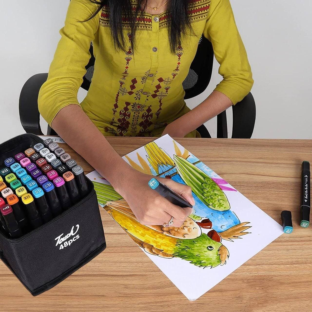 Navaliya Art Markers With Carrying Case For Painting Sketching Calligraphy Drawing - Odorless & Non Toxic Twin Head Permanent Colouring Marker Pens For Kids Adult Beginners (48 Colours)