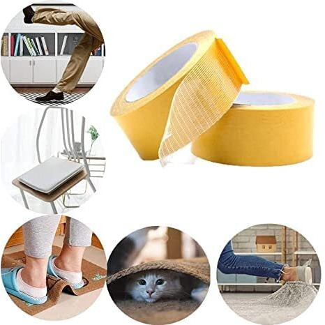 Flobique Yellow 3Cm Wide 20 Meter Double-Sided Cloth Tape D High Adhesive Strength Mesh Double Sided Tape, Strong Tape, Double Sided Mounting Tape Used For Carpet Edge Banding