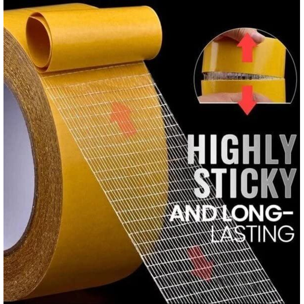 Flobique Yellow 3Cm Wide 20 Meter Double-Sided Cloth Tape D High Adhesive Strength Mesh Double Sided Tape, Strong Tape, Double Sided Mounting Tape Used For Carpet Edge Banding