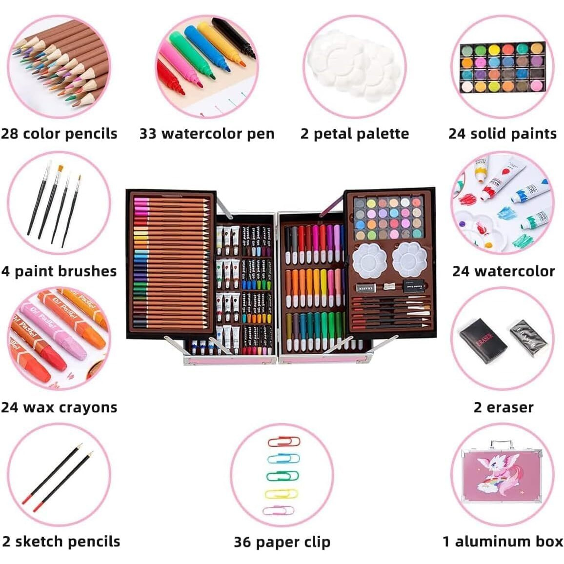 Dungrani Enterprise Artist Colour Set  Color Box With Multiple Coloring Kit, Professional Drawing Color Pencils, Water Colors, Oil Pastel, Sketches And Acrylic Paint Brush For Art Craft (145 Pcs)