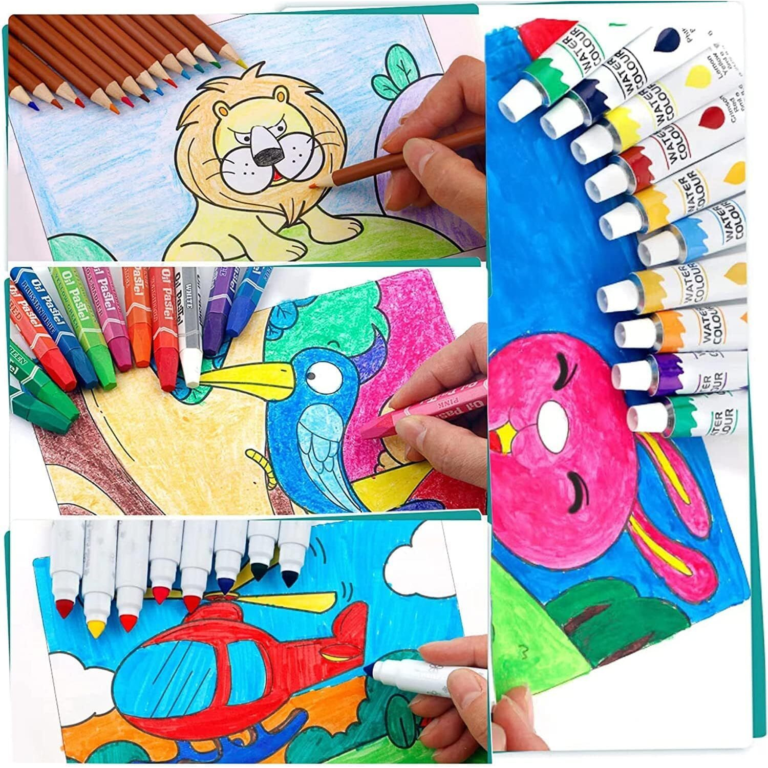 Dungrani Enterprise Artist Colour Set  Color Box With Multiple Coloring Kit, Professional Drawing Color Pencils, Water Colors, Oil Pastel, Sketches And Acrylic Paint Brush For Art Craft (145 Pcs)