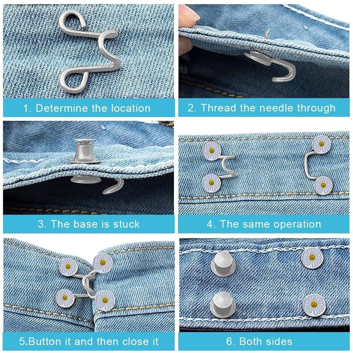 Snehida Jeans Button Pins Waist Tightener,Jeans Adjustable Button Pins Waist Buckle For Loose Jeans Pants,Pearl Instant,Buttons For Loose Jeans, Pants, Dress (Flower-4Pcs)