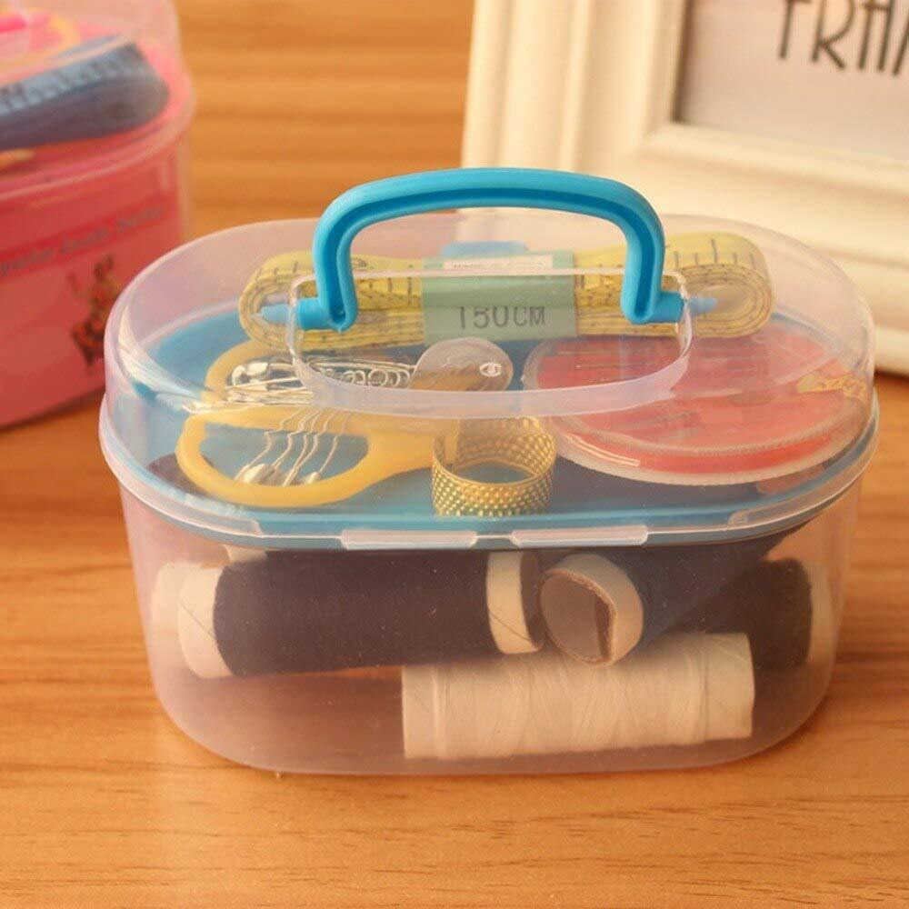 Libah Double Layer Portable Travel Sewing Kits Box With Color Needle Threads Scissor Pin Hand Work Sewing Box Handwork Sewing Accessories*- (Multi)