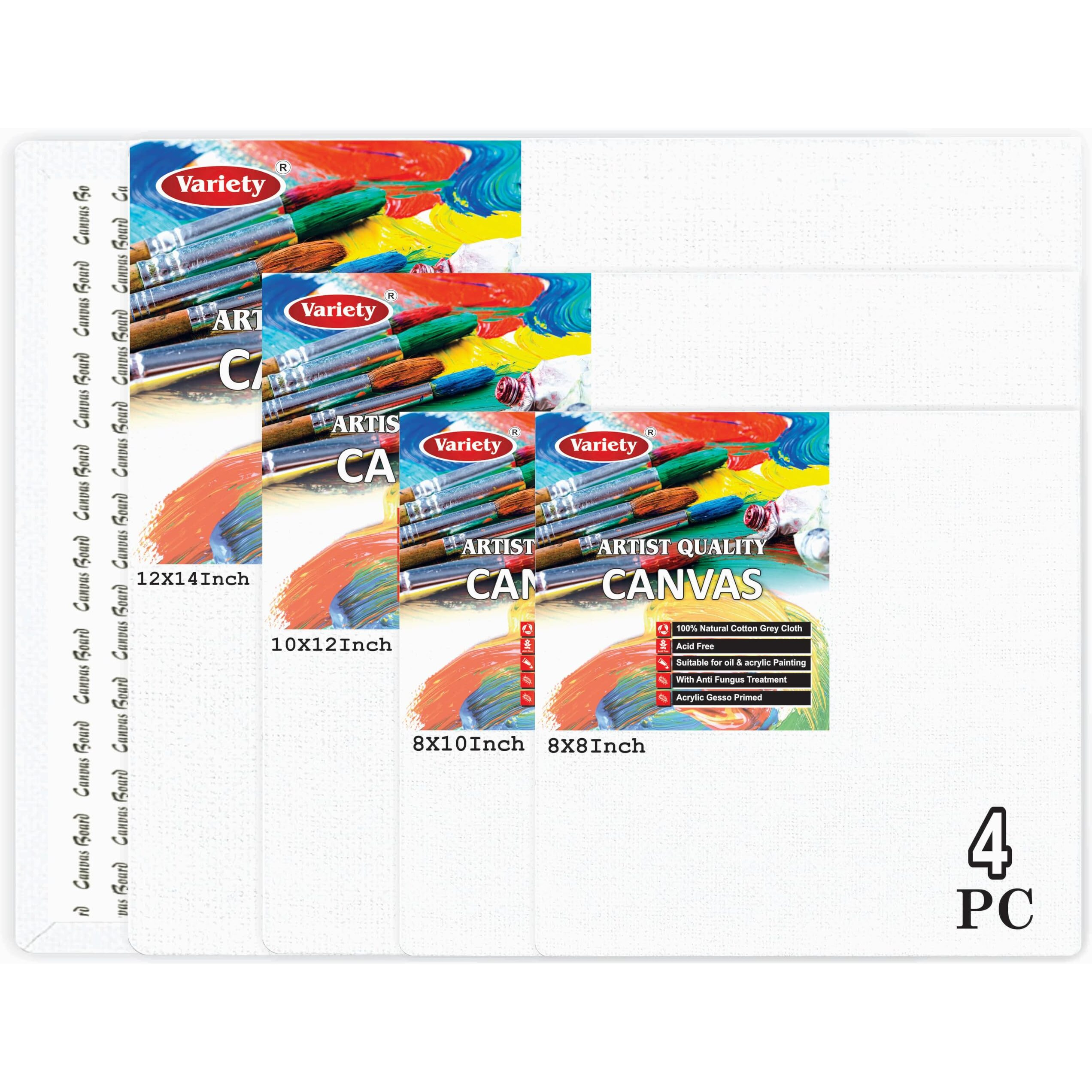 Variety Canvas Board 12X14, 10X12, 8X10, 8X8 Inch Pack Of 4