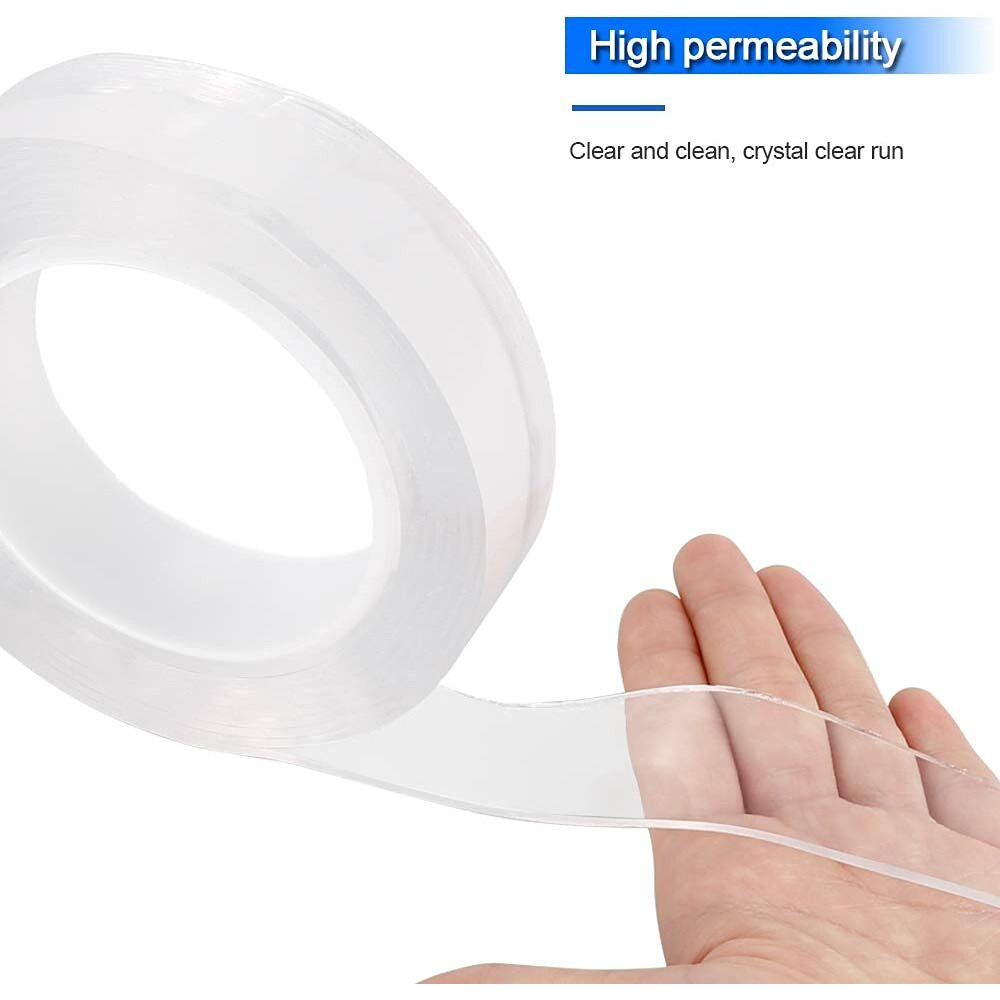 Bletilla Double Sided Tape Heavy Duty - Multipurpose Removable Traceless Mounting Adhesive Tape For Walls | Washable, Reusable, Strong Sticky Strips, Grip Tape (Transparent, 2Mm)