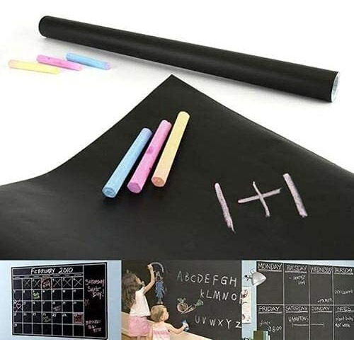 Sea Waves Black Board Vinyl (45X200Cm) Wall Sticker Removable Decal Chalkboard With 5 Chalks For Home School Office College Room Kitchen Kids