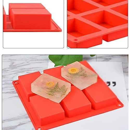Ality Silicone Soap Molds, 6 Cavities Rectangle Silicone Soap Molds, Great For Homemade Craft Soap Mold, Chocolate Mold, Cake Mold  Ice Cube Tray (Red)