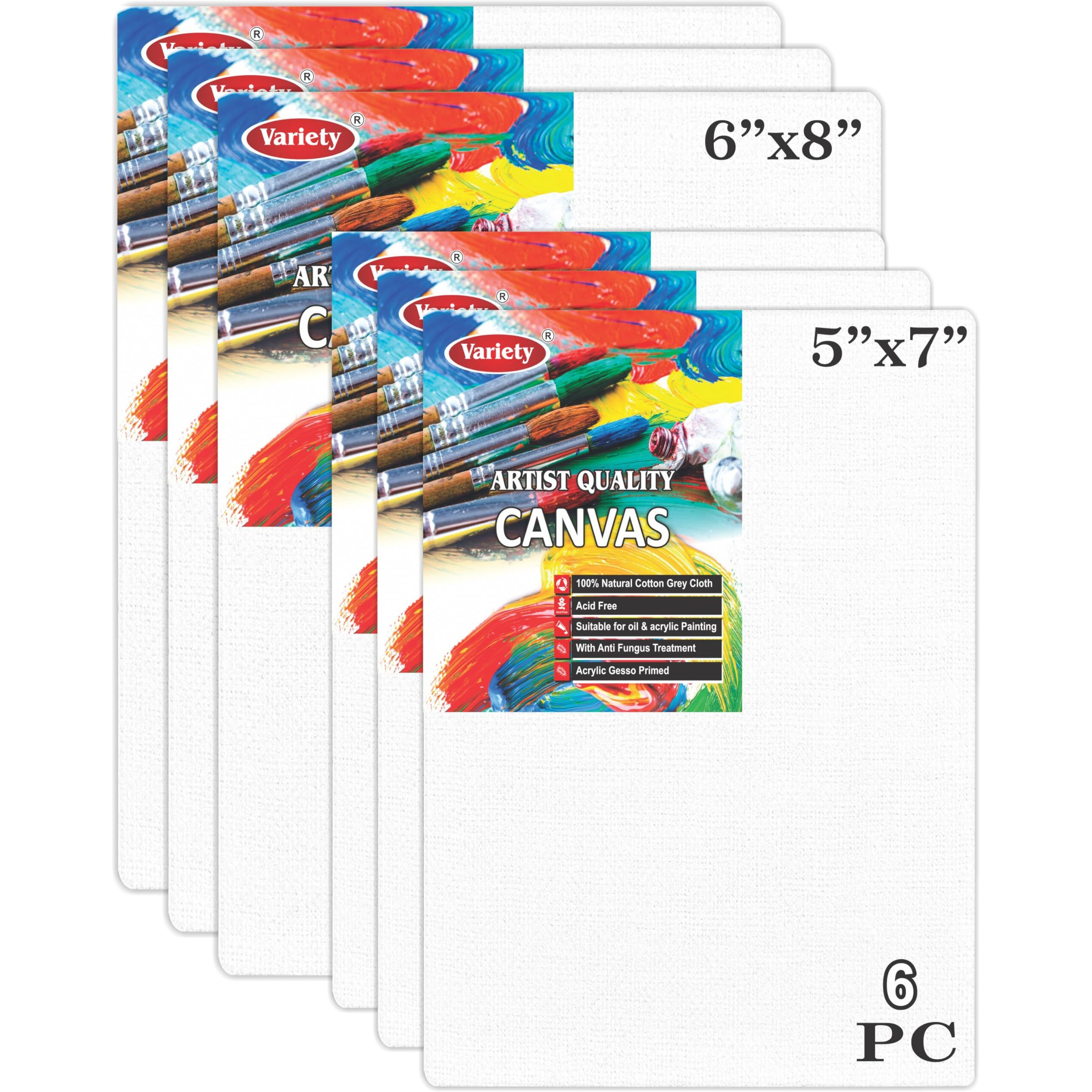 Variety Canvas Board 6X8, 5X7 Combo Pack Of 6