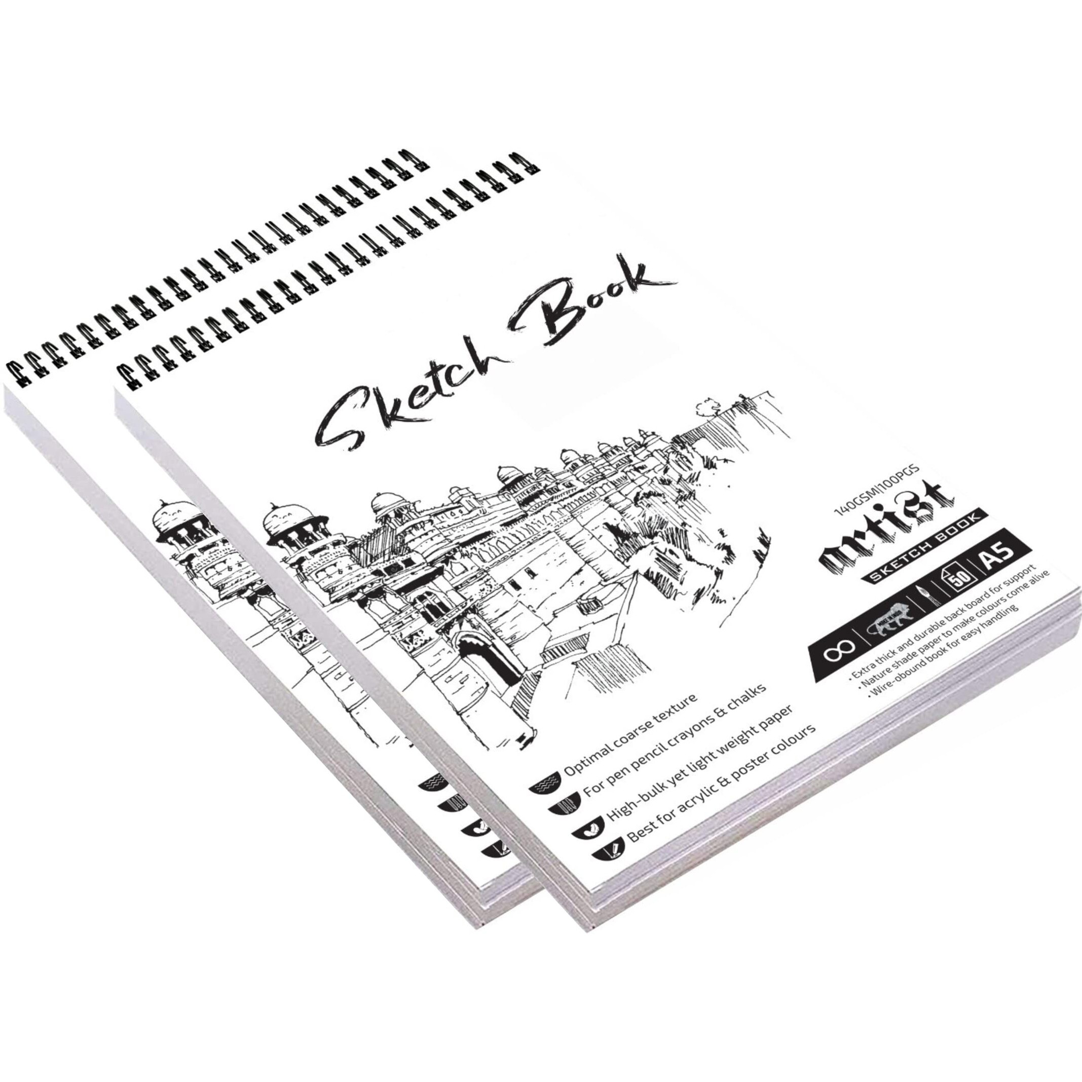 Variety Canvas 2 Pieces 50 Sheet A5 Sketchbook Set | Top Spiral-Bound Sketchpad For Artists | Sketching And Drawing Acid Free Paper, For Doodling | Artist Oxfort Sketch Book (Mix)