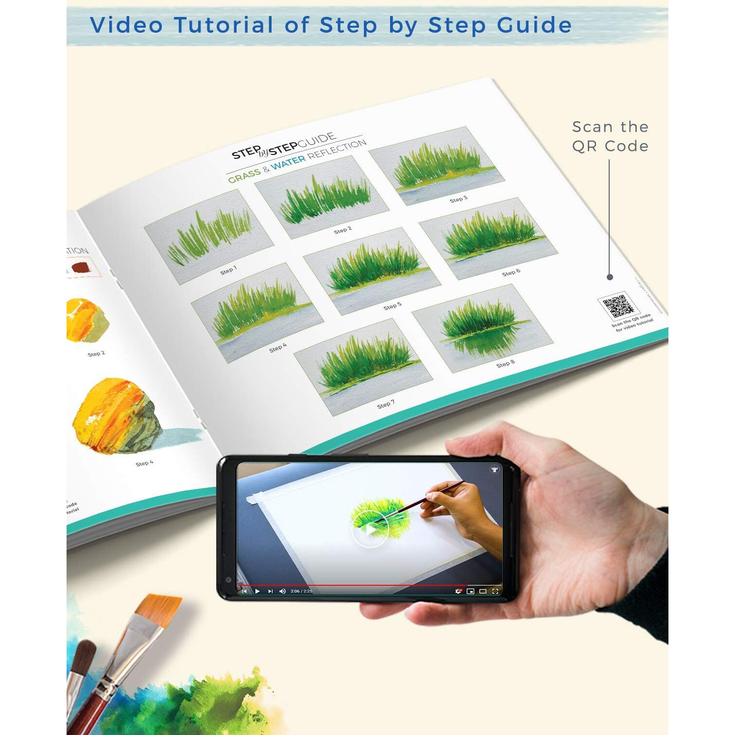 Watercolour Landscape Painting Book For Artists | Colouring Book | Stone, Grass, Tree Paintings | Step By Step Guide | Beginner Landscape Drawing Book
