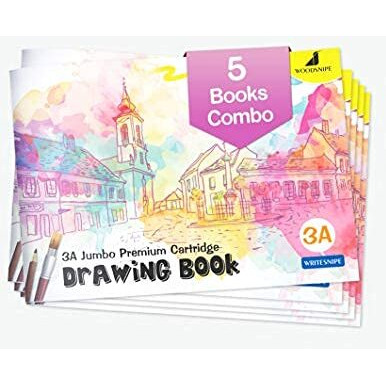 Woodsnipe Drawing For Kids | 3A Size Drawing Books | 36 White Blank Drawing Pages | Sketch Books For Drawing, Colouring And Painting | Set Of 5 Art Sketchbooks