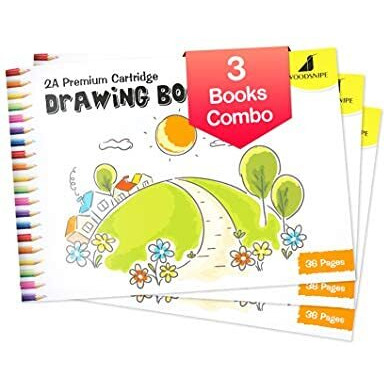 Drawing Books For Kids | 2A Size Drawing Books | 36 White Blank Drawing Pages | Drawing Sheets For Drawing, Colouring And Painting | Set Of 3 Art Sketchbooks