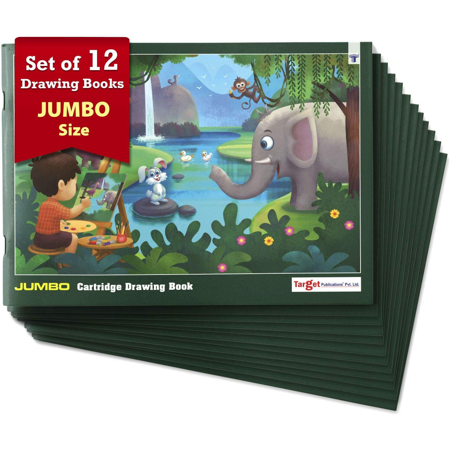 Jumbo Blank Drawing Book For Kids And Artists | Big Sketch Pad For Art, Children, Students | 34 White Blank Unruled Pages | 37 X 27 Cm Approx | Soft Cover | Sketching, Colouring, Painting | Set Of 12