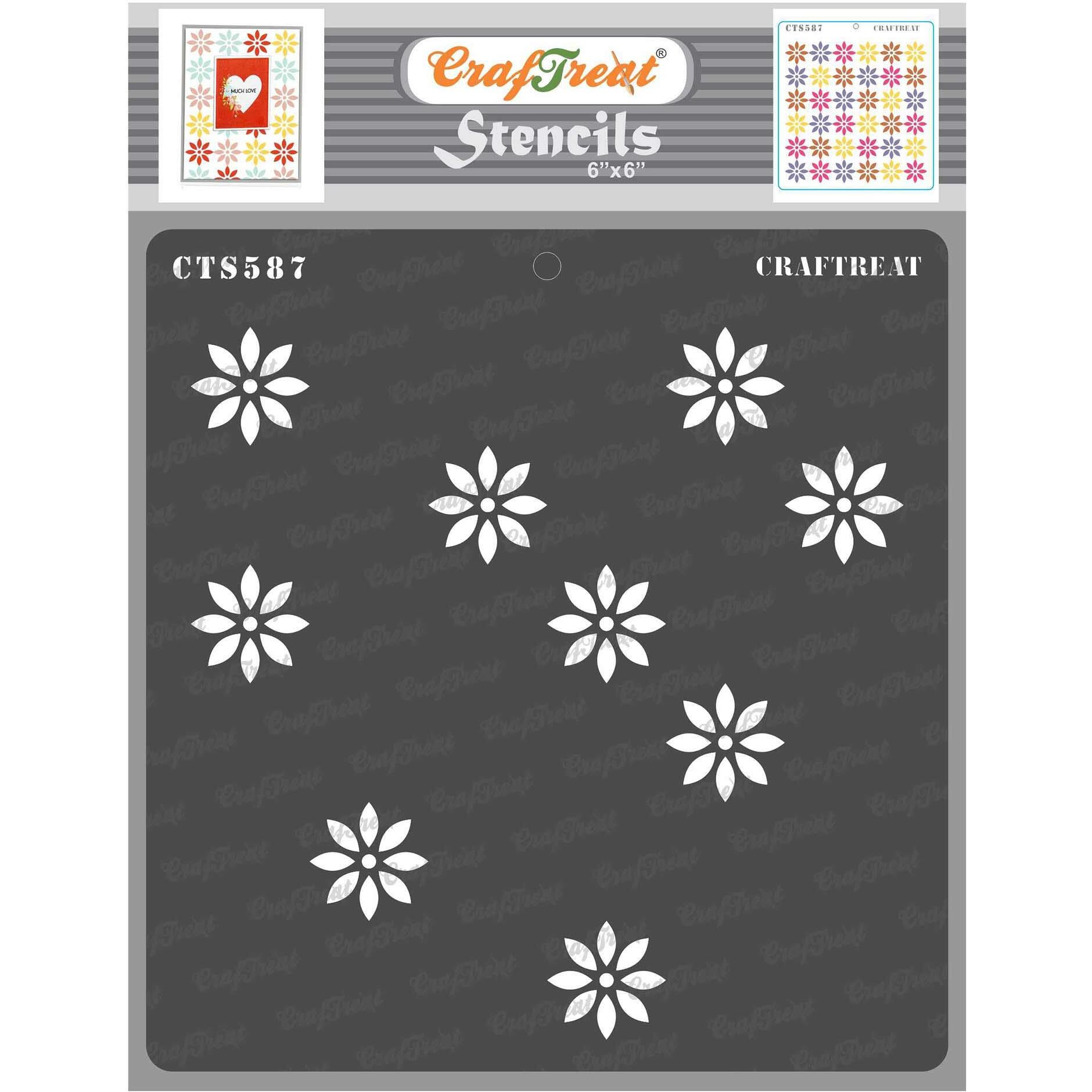 Craftreat Flower Stencils For Fabric Painting - Turn About Flowers - Size 6X6 Inches - Reusable Flower Stencils For Craft - Painting Flower Stencils For Decoration