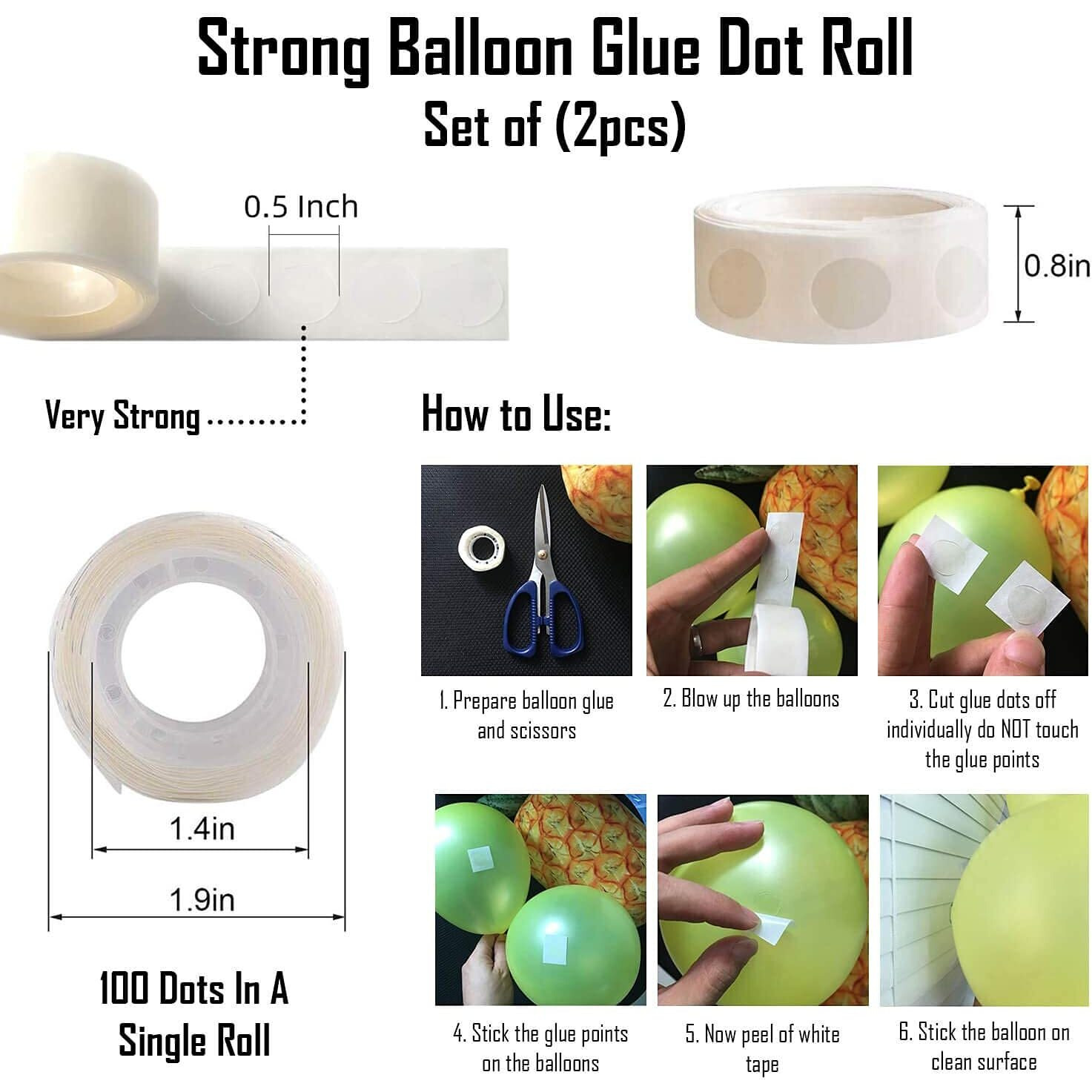 Festiko 200Pcs Balloon Glue Dot Point Dots Removable, 2Rolls (100 Pieces Each Rolls)|Glue Dot Tape For Balloons | Glue Dot For Balloons Decoration | Ceiling Balloons Tape