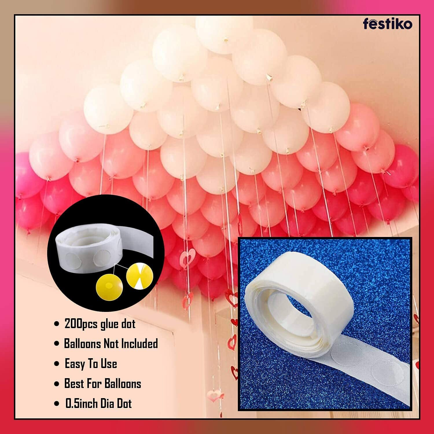 Festiko 200Pcs Balloon Glue Dot Point Dots Removable, 2Rolls (100 Pieces Each Rolls)|Glue Dot Tape For Balloons | Glue Dot For Balloons Decoration | Ceiling Balloons Tape