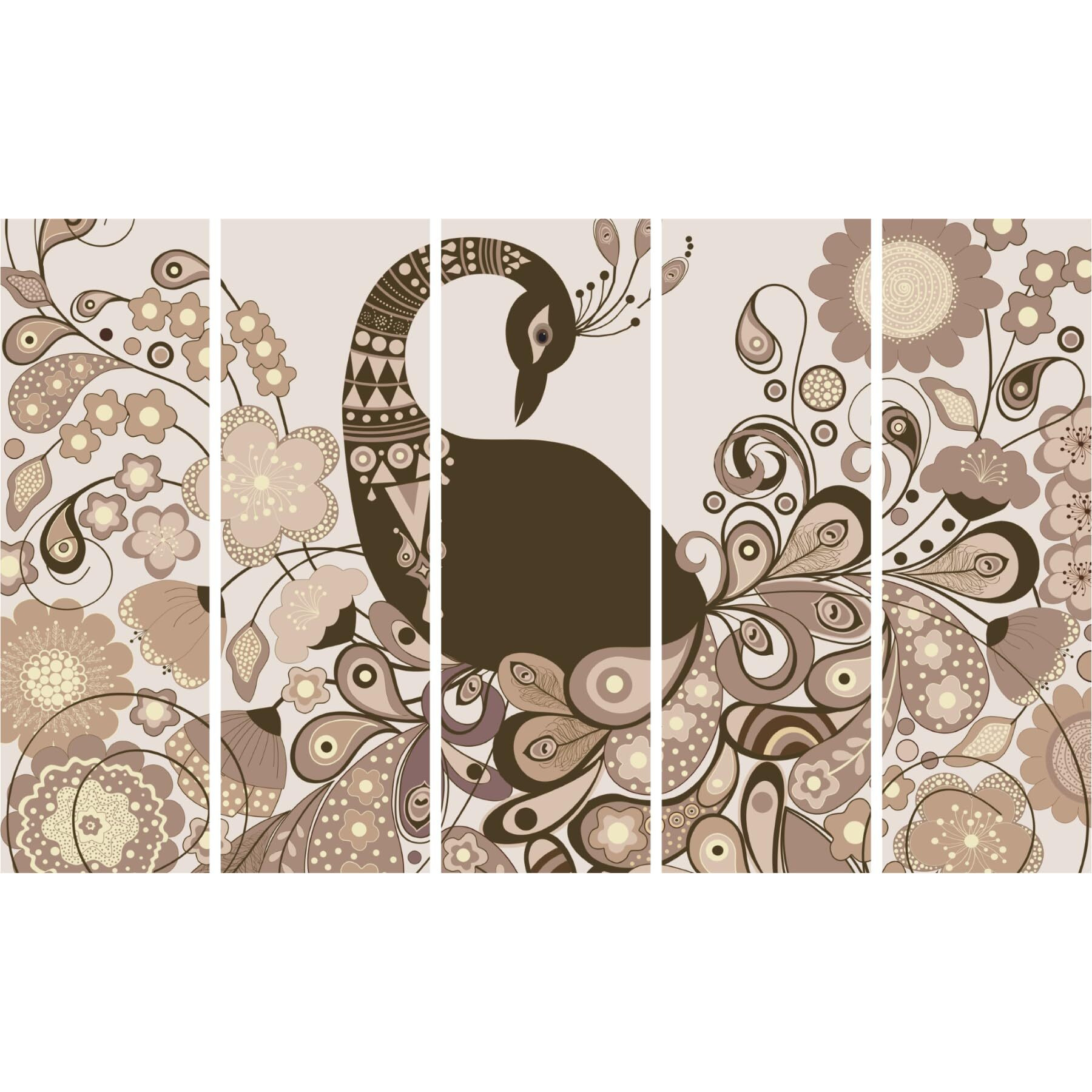 Inephos Multiple Frames Beautiful Peacock Abstract Standard Wall Painting (150 Cm X 76 Cm, Set Of 5, Multi Color)