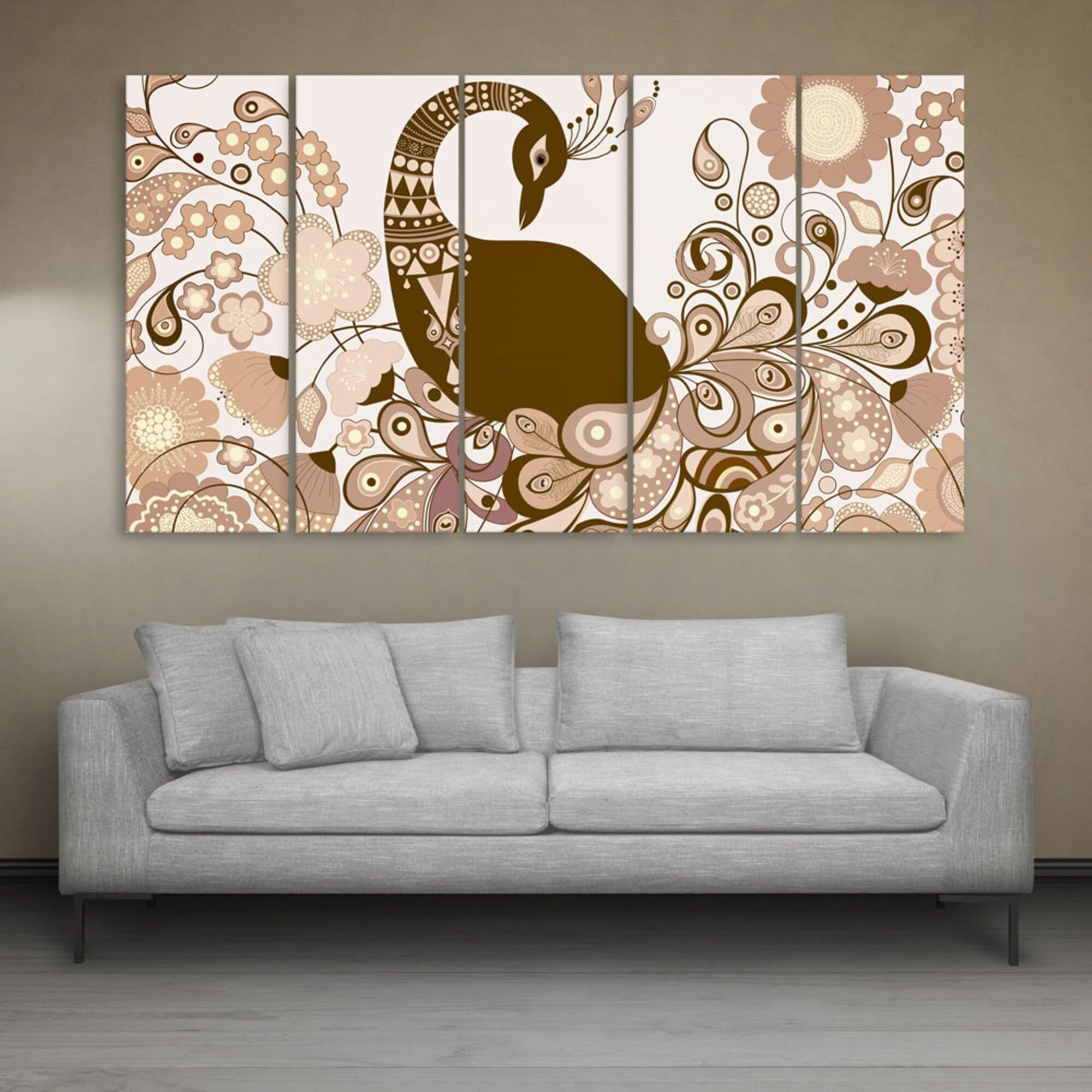 Inephos Multiple Frames Beautiful Peacock Abstract Standard Wall Painting (150 Cm X 76 Cm, Set Of 5, Multi Color)