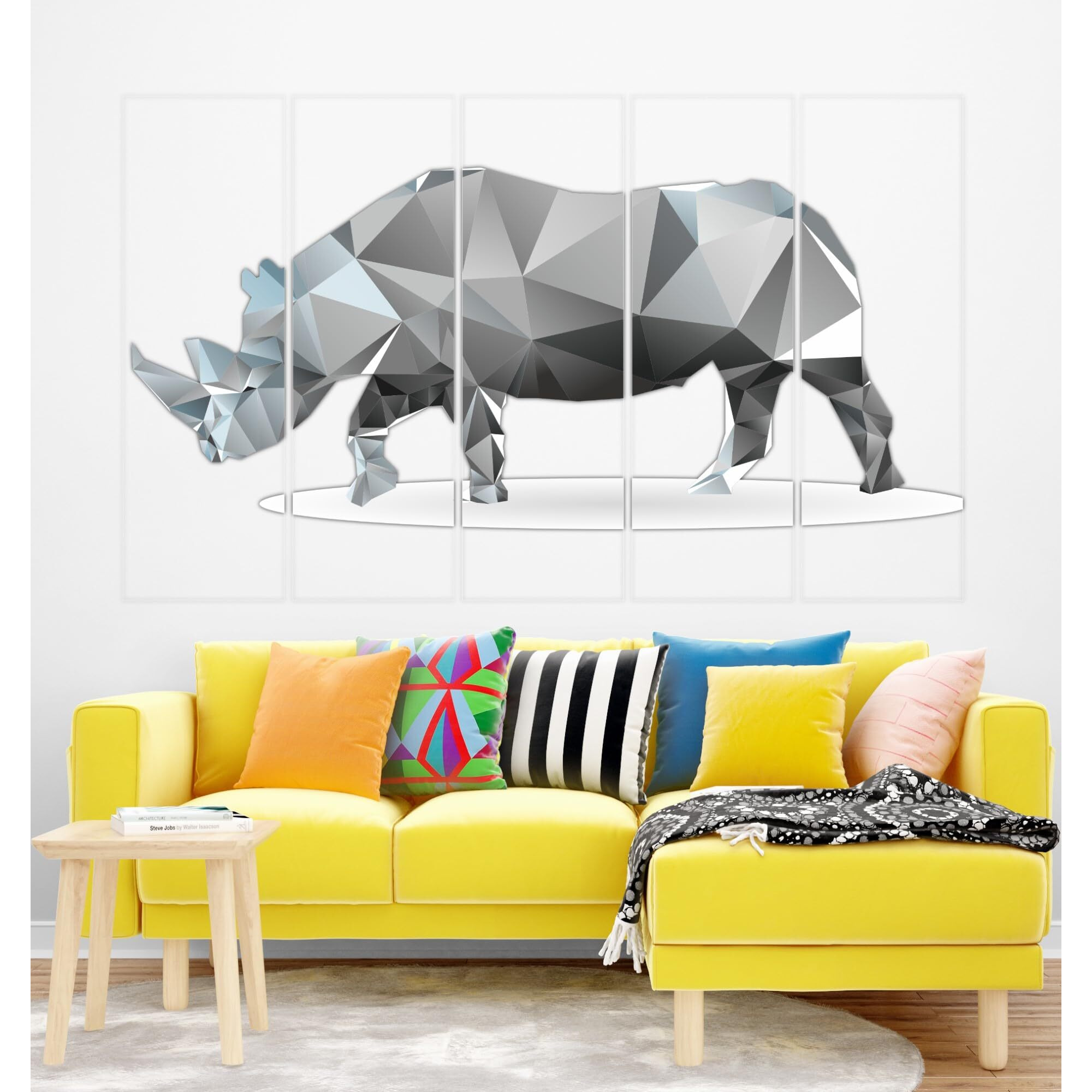 Inephos Multiple Frames Rhino Polygon Wall Painting (150Cm X 76Cm)