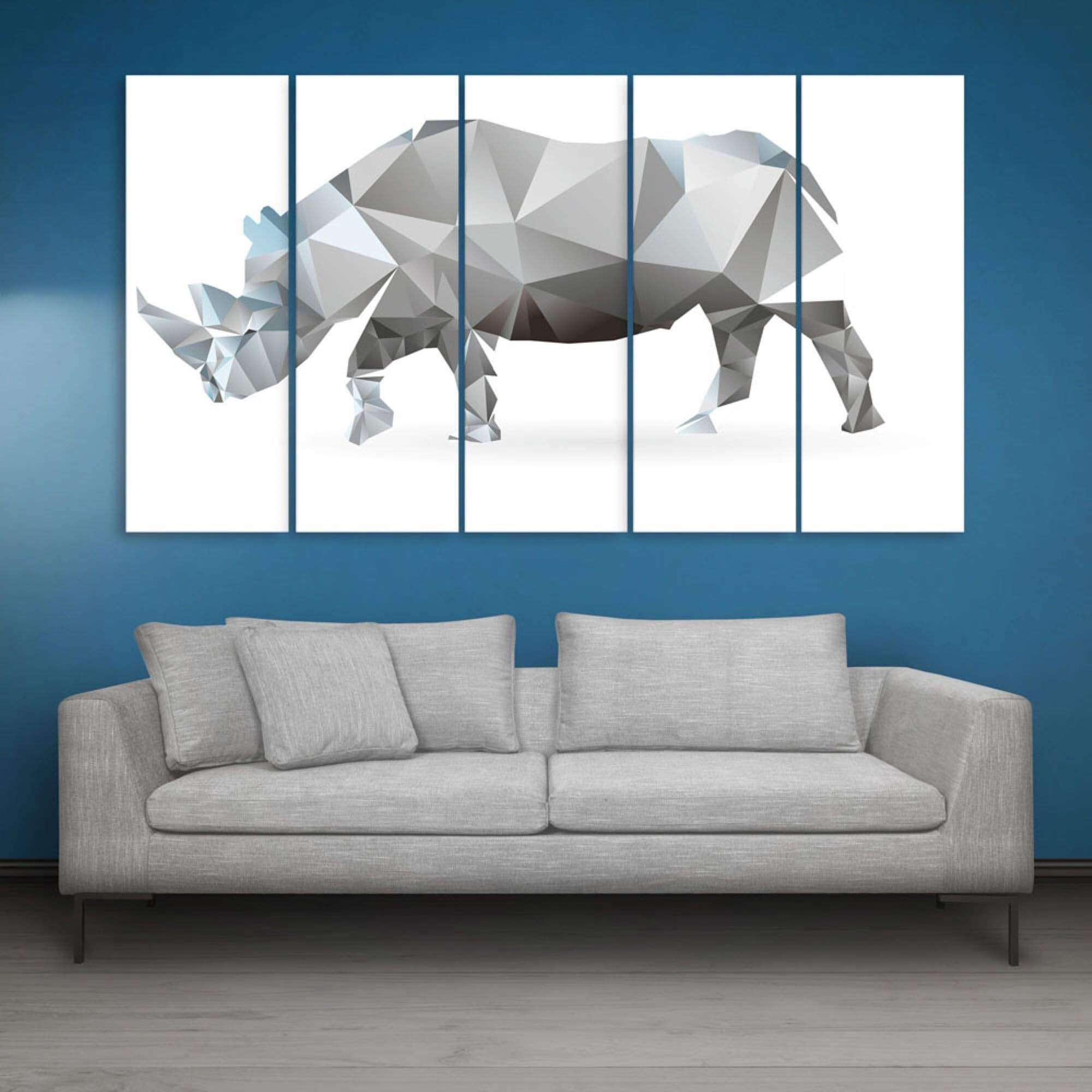 Inephos Multiple Frames Rhino Polygon Wall Painting (150Cm X 76Cm)