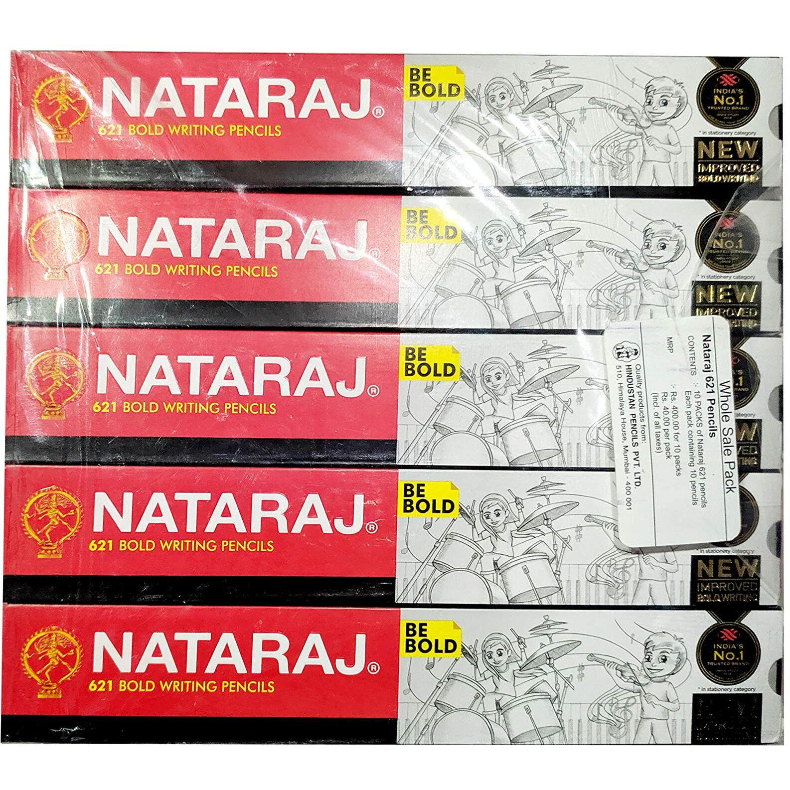 Nataraj 621 Writing Pencil Pack Of - 5 (50 Pencils), Ink Black