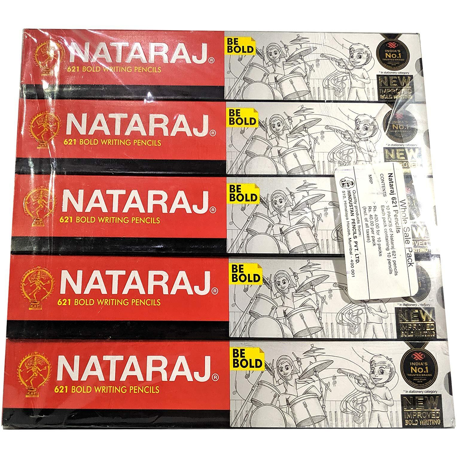 Nataraj 621 Writing Pencil Pack Of - 5 (50 Pencils), Ink Black
