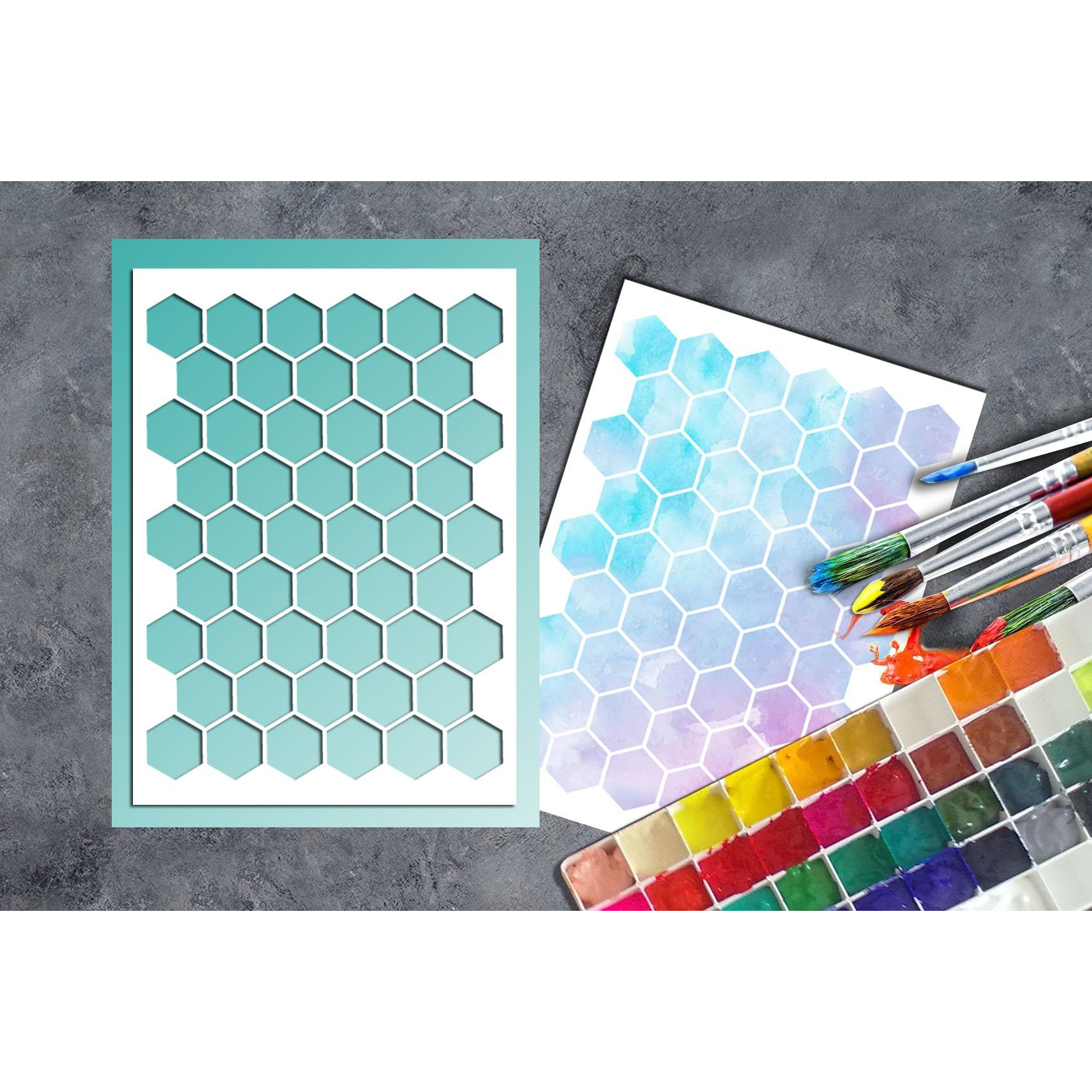 Gss Designs Patterns Stencil Template Set4 Pack- Hexagon Triangles Fish Scale Oriental A5(6X8.25 Inch) - Art Painting For Card Making Canvas Furniture