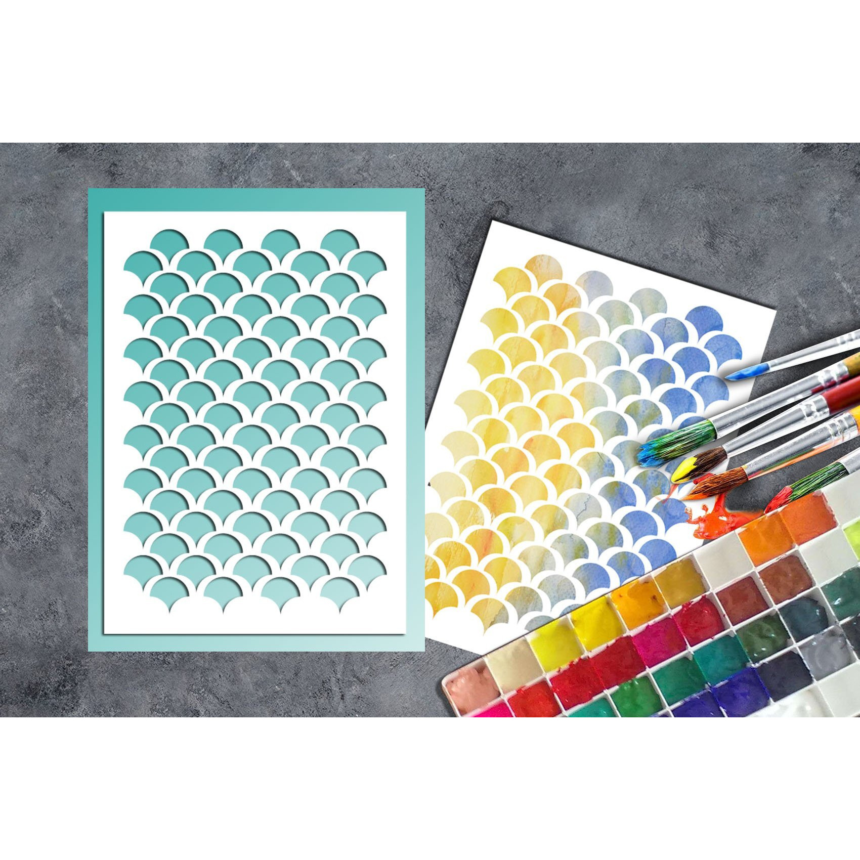 Gss Designs Patterns Stencil Template Set4 Pack- Hexagon Triangles Fish Scale Oriental A5(6X8.25 Inch) - Art Painting For Card Making Canvas Furniture
