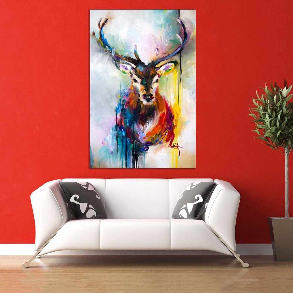 Inephos Fabric Swamp Deer Swamp Deer Wall Painting, Blue, Abstract, 91Cm X 61Cm