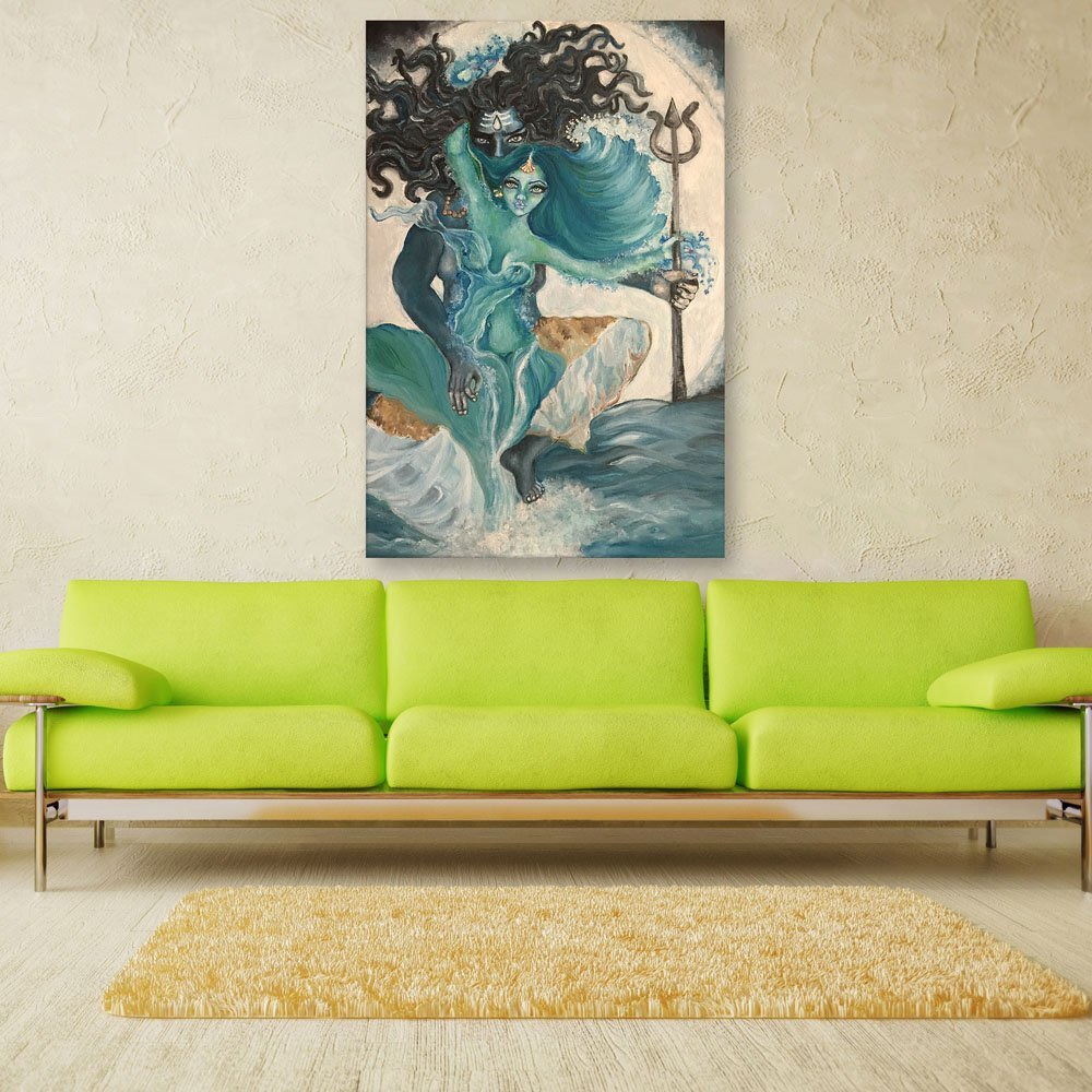 Inephos Shiv Parvati Abstract Unframed Canvas Art Wall Painting (Multicolour , 91Cm X 61Cm)