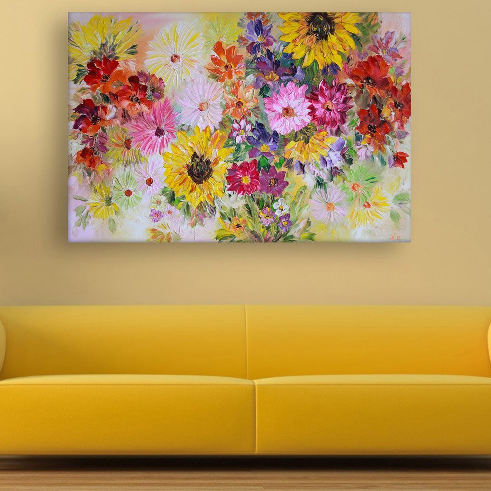 Inephos Fabric Beautiful Flowers Wall Painting, Green, 91Cm X 61Cm