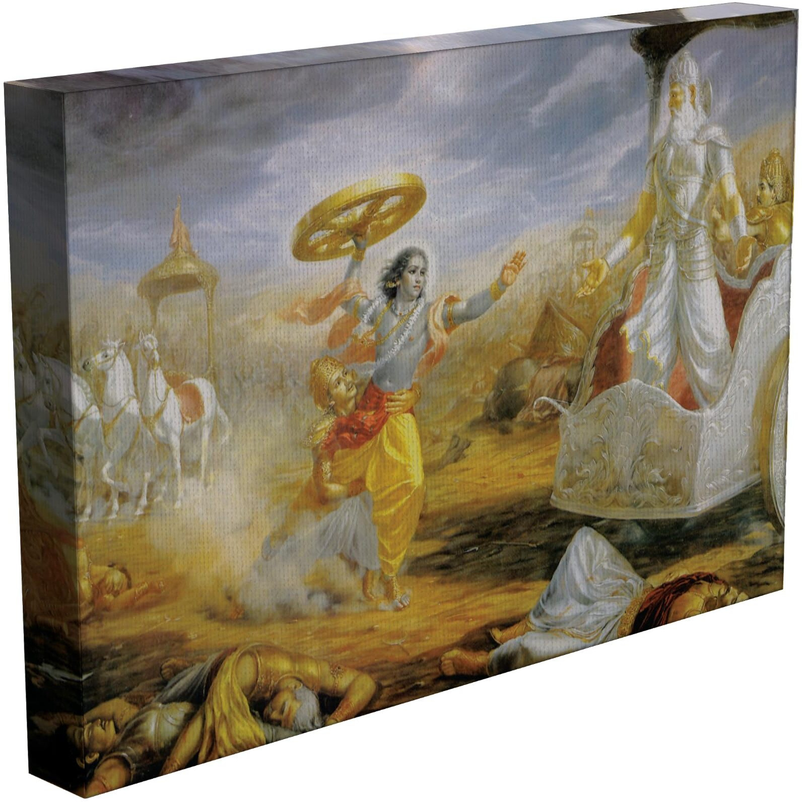 Inephos Framed Canvas Beautiful Mahabharata Arjuna Art Wall Painting (85Cm X 55Cm, Multicolour), Religious