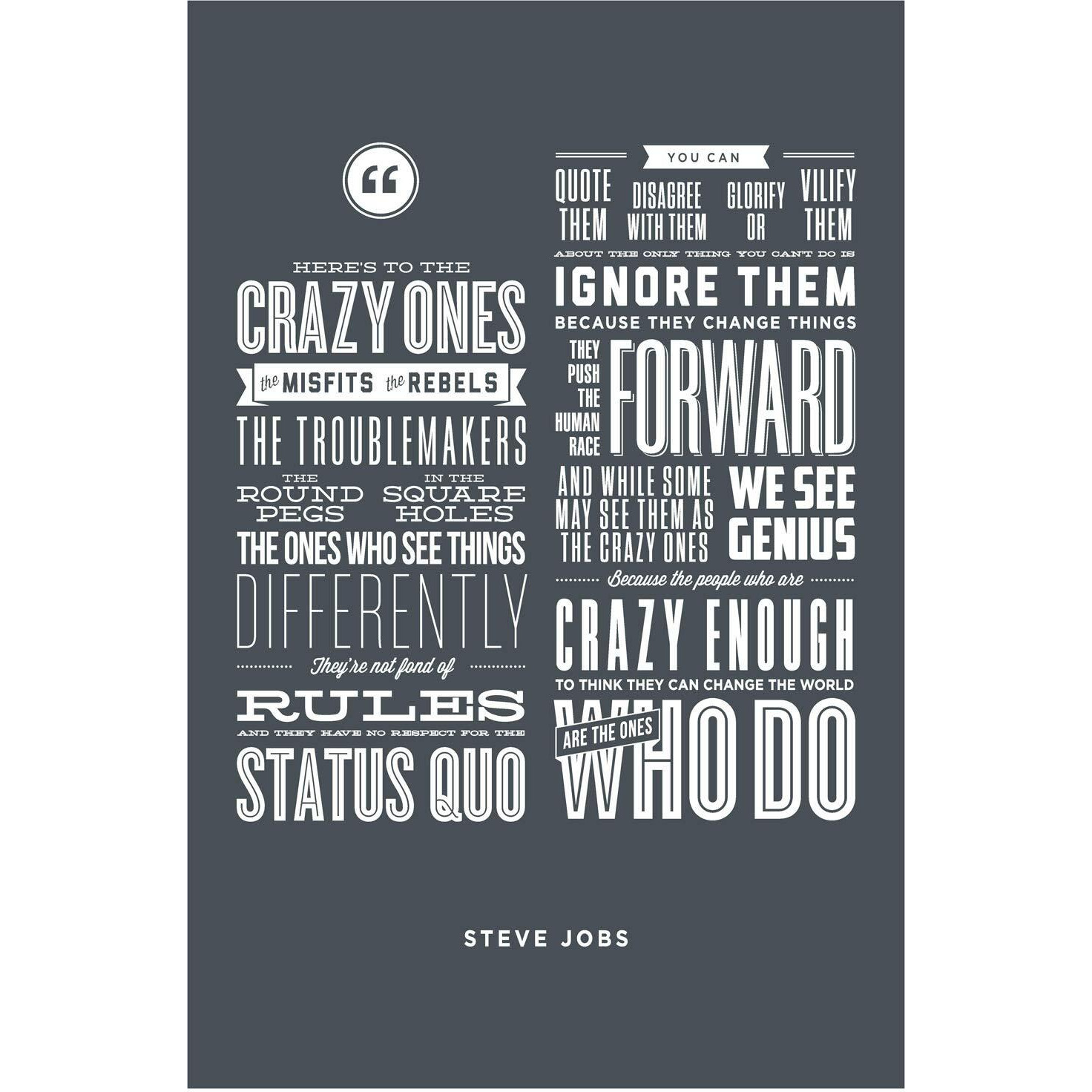 Inephos Steve Jobs - Heres To The Crazy Ones Inspirational Poster Print (Size 24 Inch X 36 Inch, Large, Laminated Vinyl Print)