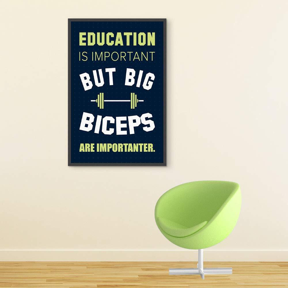 Inephos Big Biceps Are Important Gym Quotes Poster Art | Gym Motivation Posters (Size 8 Inch X 12 Inch, Framed, Laminated Print)
