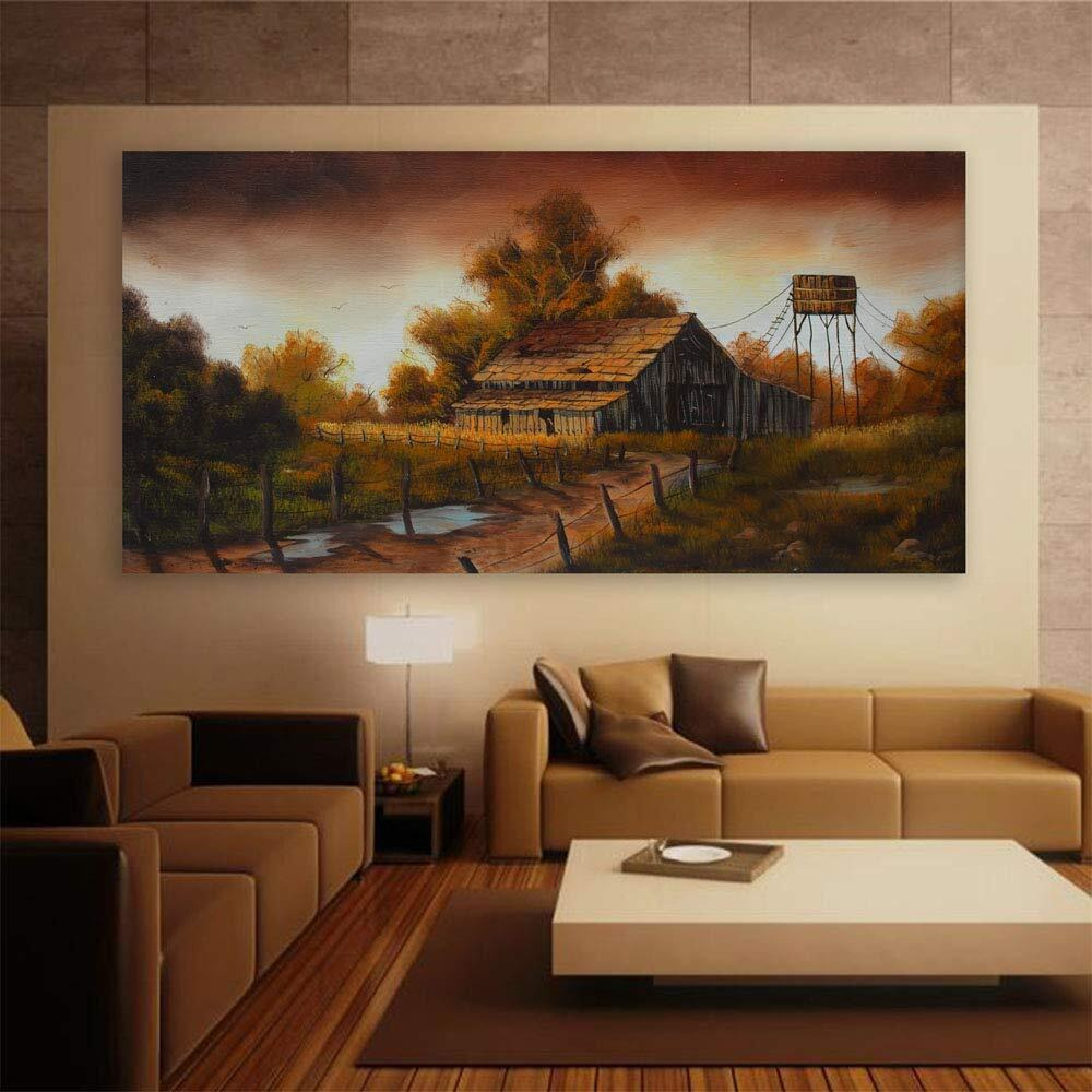 Inephos Cotton And Wood A Tangerine Evening Landscape Framed Painting, Multicolour, Abstract, 85 X 40.5 Cm