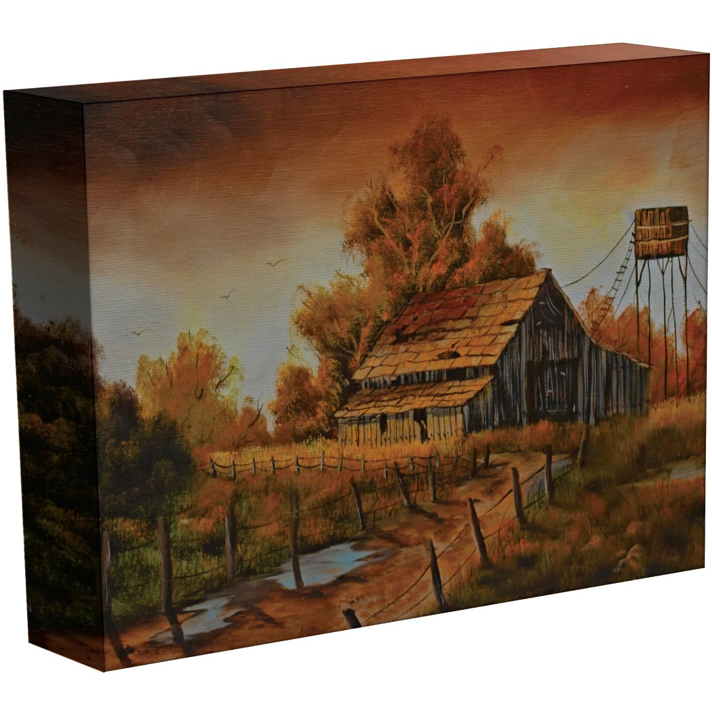 Inephos Cotton And Wood A Tangerine Evening Landscape Framed Painting, Multicolour, Abstract, 85 X 40.5 Cm