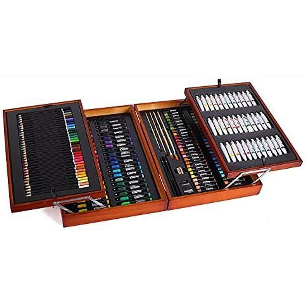 Mont Marte 174-Piece Deluxe Art Set, Art Supplies For Painting And Drawing, Art Kit In Wood Box Includes Acrylic, Oil, Watercolor Paints, Oil Pastels, Color Pencils