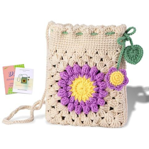 Dianzhu Crochet Kit For Beginners - Phonebag Crochet Starter Kit With Video Tutorials And Yarns, Hook, Accessories For Adult Knitting Craft Diy (Purple)