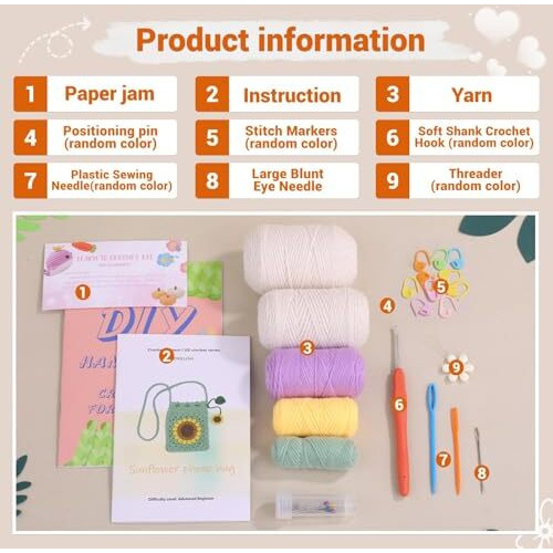Dianzhu Crochet Kit For Beginners - Phonebag Crochet Starter Kit With Video Tutorials And Yarns, Hook, Accessories For Adult Knitting Craft Diy (Purple)