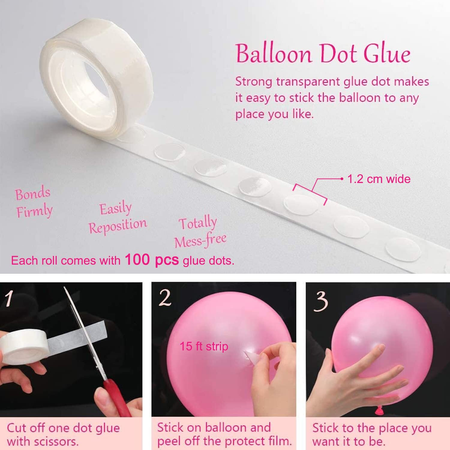 Zyozique 100 Pieces (1 Roll) Glue Points Removable Balloon Glue Points Double Sided Dots Tape For Craft Wedding Decoration (Set Of 1)